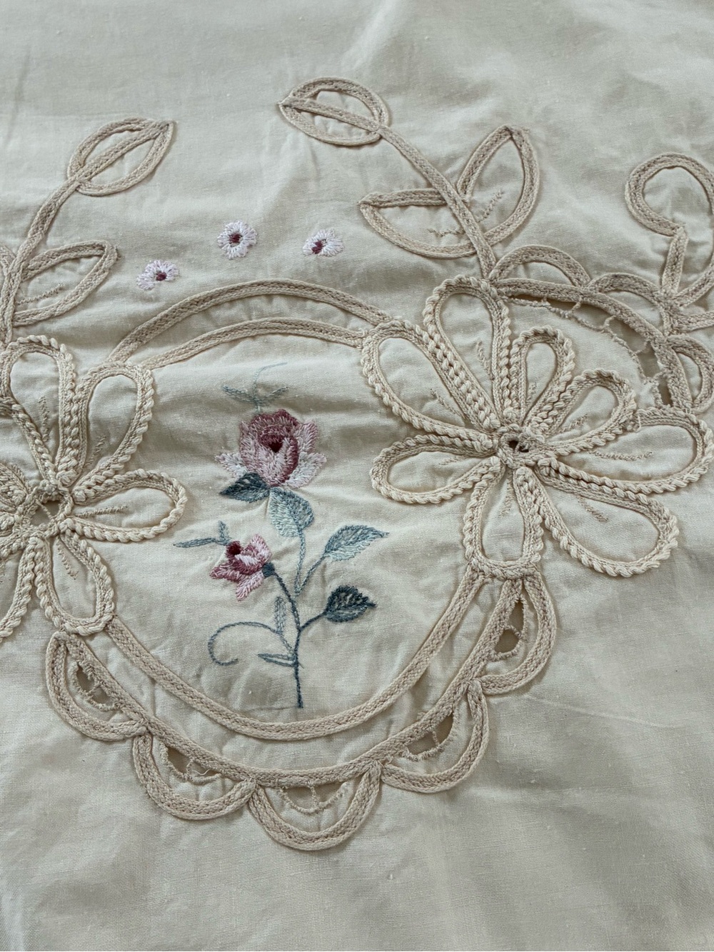 Duvet Cover Twin Size Battenberg Lace Embroidered Cream Color Vintage - Picture 4 of 10